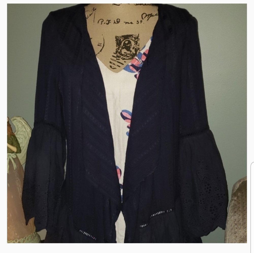New Suzanne Betro Eyelet Ladder Lace Cardigan - Picture 2 of 8